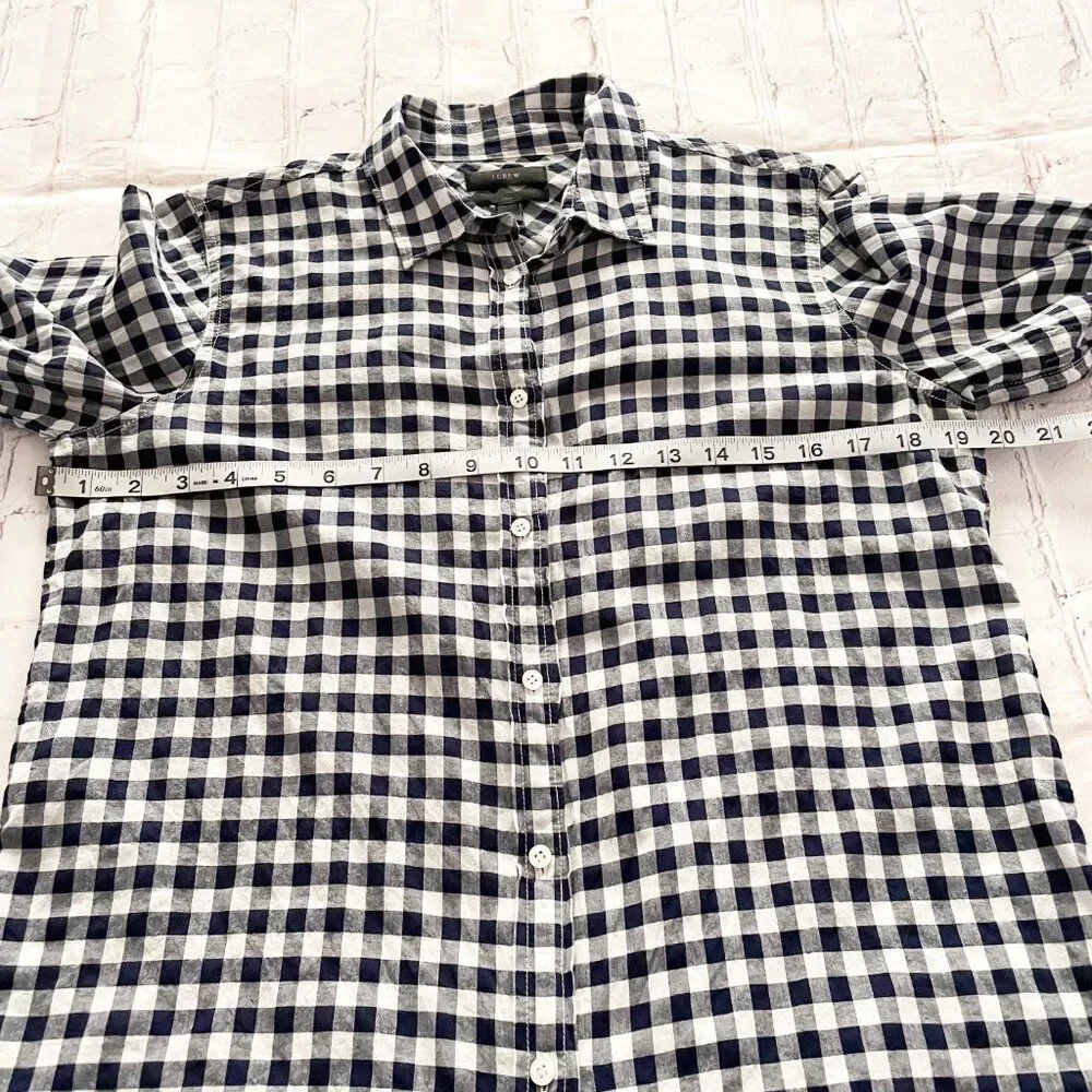 J.Crew White & Navy Plaid Gingham Long Sleeve Button Down 'Boy' Shirt Preppy